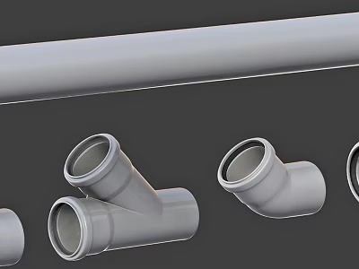 High Quality Gray PVC Plumbing Pipes With Tee Fittings And Elbow Connectors 3d model