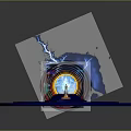 Cartoon Scene Blue Base Circular Portal With Colorful Glowing Rings Blue Lightning Around Character Silhouette