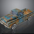 Vintage Blue Rusty Pickup Truck With Classic Exterior And White Wheels