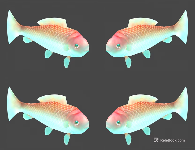 Four Vibrant Aquatic Fish With Pink And Cyan Scales Rounded Body On Gray Background 3d model 