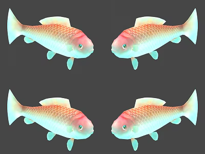 Four Vibrant Aquatic Fish With Pink And Cyan Scales Rounded Body On Gray Background 3d model