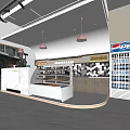 Modern Dessert Shop Interior With Display Cases Marble Countertop And Hexagonal Tile Backsplash 3d model