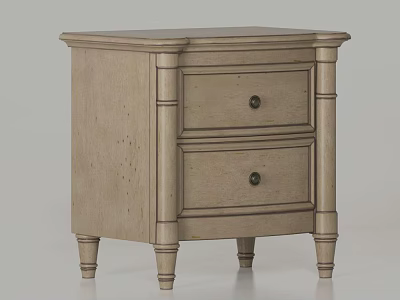 Classic Light Wood Nightstand With Two Drawers And Decorative Legs Design 3d model