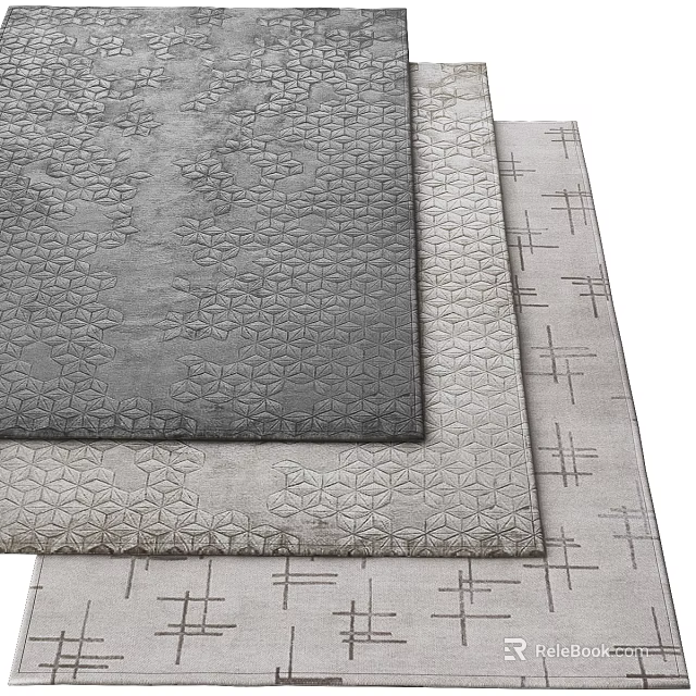 Multiple Square Rugs Featuring Geometric Patterns and Textured Gray Surfaces 3d model 
