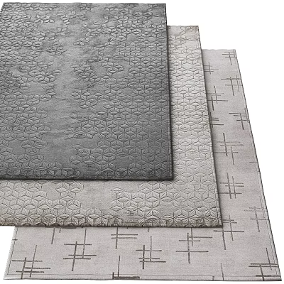 Multiple Square Rugs Featuring Geometric Patterns and Textured Gray Surfaces 3d model