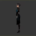 Detailed 3D Female Fantasy Character in Blue Brown Armor with Cloak