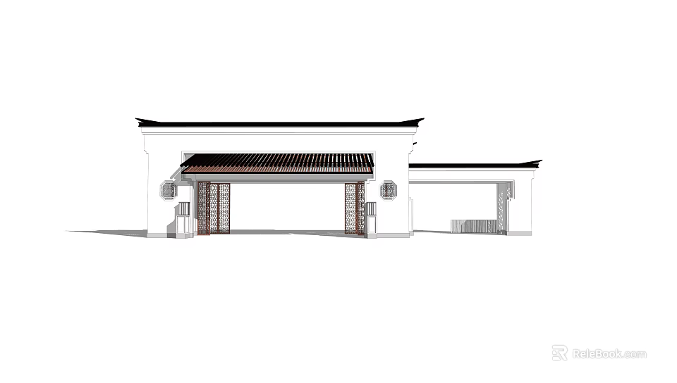 Traditional Chinese Entrance Gate With Wooden Structure And Classic Roof Design 3d model 