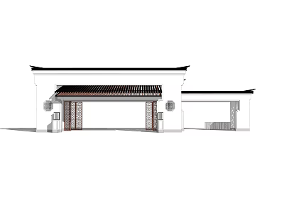 Traditional Chinese Entrance Gate With Wooden Structure And Classic Roof Design 3d model