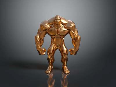 Golden Muscular Man Sculpture With Shiny Surface And Strong Physique 3d model