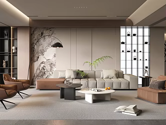 Light Luxury Living Room Sofa Coffee Table Combination Single Person Sofa Accessories Ornaments Decorative Painting Living Room Sofa Leisure Chair Floor Lamp 3d model