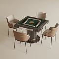 Stylish Entertainment Table with Green Felt Square Top Golden Center and Four Beige Brown Woven Chairs