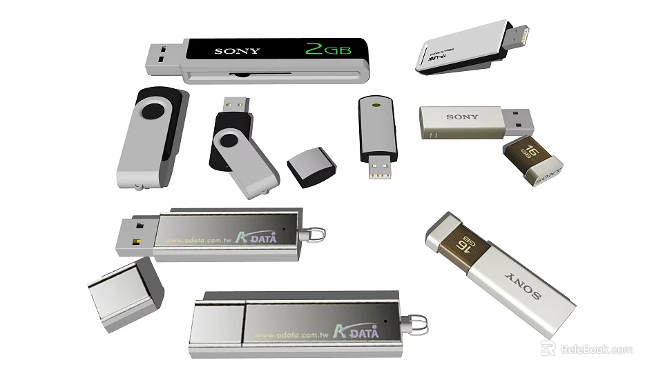 Various Design Digital USB Flash Drives With Metal Casing And Brand Logos 3d model