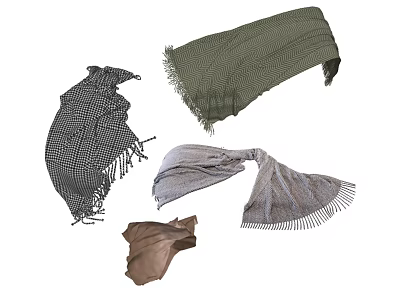 Assorted Scarves With Fringes In Different Colors And Patterned Designs 3d model