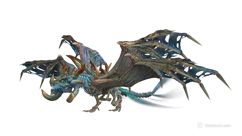 Mythical Giant Winged Dragon Game Character With Blue Green Scales And Armored Body 3d model 