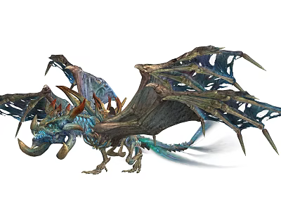 Mythical Giant Winged Dragon Game Character With Blue Green Scales And Armored Body 3d model