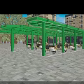 Modern Residential Community Electric Scooter Parking Lot With Sturdy Green Framed Glass Sunshade Structure