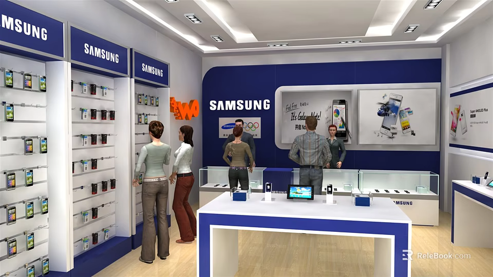 Samsung Digital Store Interior With Display Counters And Electronic Products For Customers 3d model