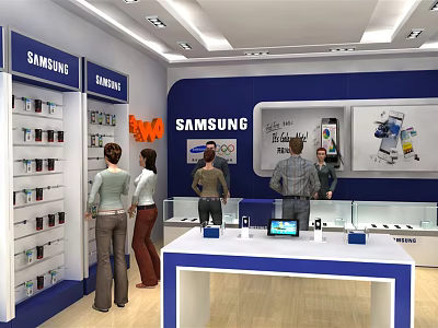 Samsung Digital Store Interior With Display Counters And Electronic Products For Customers 3d model