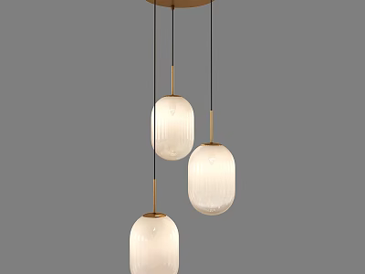 Modern Three Opal Glass Pendant Lights with Gold Metal Suspension for Interior Design 3d model