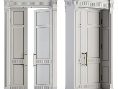 Elegant White Double Doors with Brass Handles and Decorative Trim for Home Interior 3d model