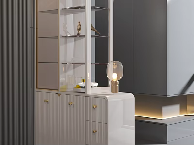Modern Entryway Console Cabinet And Side Cabinet With Glass Doors Drawers And Decorative Accents 3d model