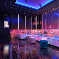 Modern KTV Interior Design with Neon Lighting LED Screens and Comfortable Sofas 3d model