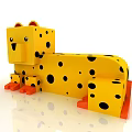 Yellow Leopard Shaped Kids Chair With Black Spots And Orange Block Feet
