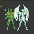 Two Golden Armored Characters With Winged Designs And Decorative Armor Displaying Heroic Poses