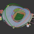 Modern Heart Shaped Sports Stadium Design With Green Football Field And White Roof Structure