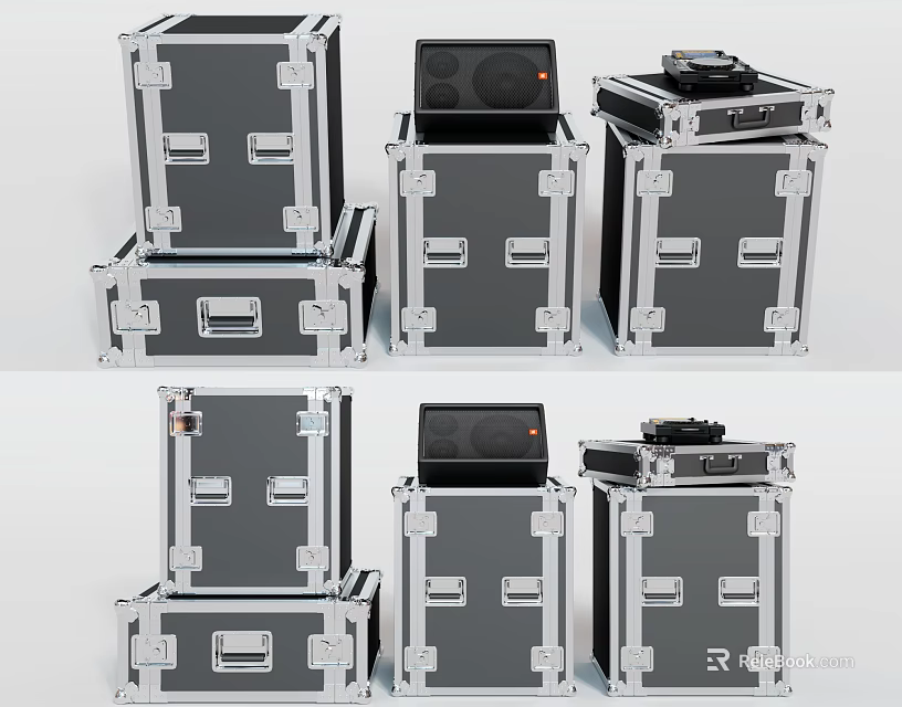 Stackable Metal Frame Cases With Equipment For Storage And Transportation 3d model