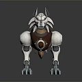 Mechanical Wolf Character Design With White Brown Body Metallic Paws And Red Gem