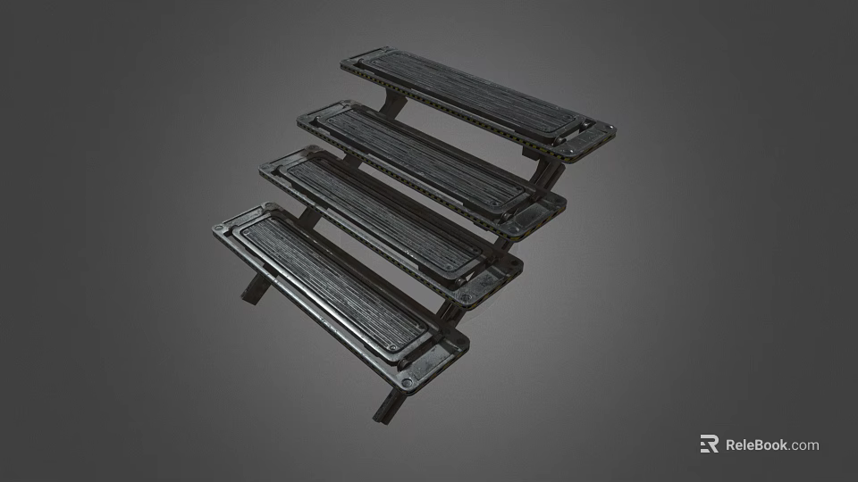Modern Black Staircase with Minimalist Design and Wooden Steps 3d model 