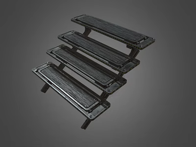 Modern Black Staircase with Minimalist Design and Wooden Steps 3d model