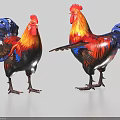 Two Colorful Roosters With Vibrant Red Orange Blue Feathers In 3D Rendering Standing Pose