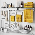 Modern Bathroom Accessories with Yellow Towels Towel Racks and Glass Shelves for Home Use