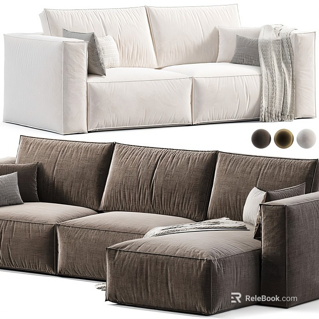 Modern Two-Seater Sofa With Soft Pillows Throw Blanket And Neutral Color Options 3d model 