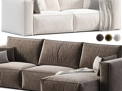 Modern Two-Seater Sofa With Soft Pillows Throw Blanket And Neutral Color Options 3d model