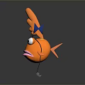 Orange Cartoon Fish With Big Eyes Eyelashes Pink Mouth Blue Star On Head Upward Finger