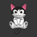Cute Cartoon Cat In Sitting Pose With Black White Fur Pink Ears And Big Eyes
