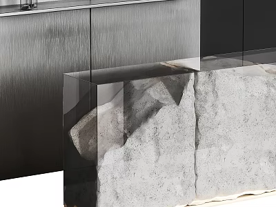 Modern Front Desk Reception With Brushed Metal Wall Transparent Glass And Stone Countertop 3d model