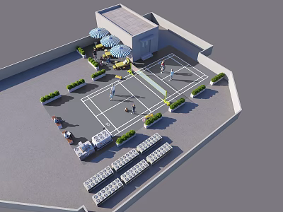 Rooftop Terrace Design With Seating Area Green Plants And Dining Space 3d model