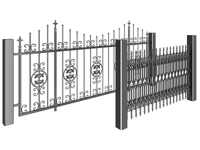 Decorative Iron Fence With Ornate Patterns And Metal Posts For Home Exterior 3d model