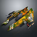 Cosmic Aerospace Camouflage Spaceship with Skull Logo and Unique Wing Design and Weaponry Elements