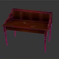 Red Wooden Bench With Carved Backrest And Sturdy Legs For Home Decor