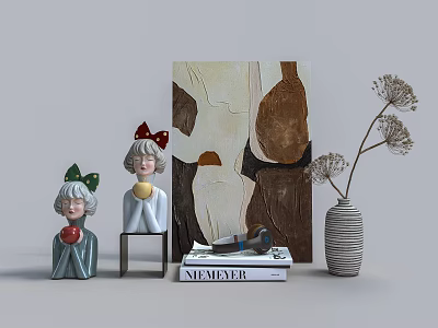 Modern Ornaments Combination Bow Girl Vase Headset Ornaments Combination Sick 3d model