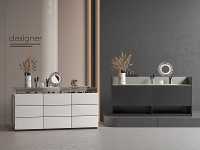 Modern Minimalist Jewelry Cabinets With Drawers Mirrors Decorative Items And Dried Plants 3d model