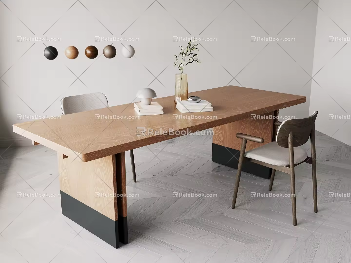 Modern Dining Table and Chair Combination Color Matching Log Table Dining Table Strip 3d model