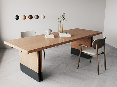 Modern Dining Table and Chair Combination Color Matching Log Table Dining Table Strip 3d model