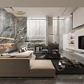 Modern Duplex Living Room Interior Design With Marble Wall Sofa And TV Wall 3d model
