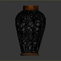 Traditional Furniture Decorative Vase with Black Openwork Design and Red Wooden Accents